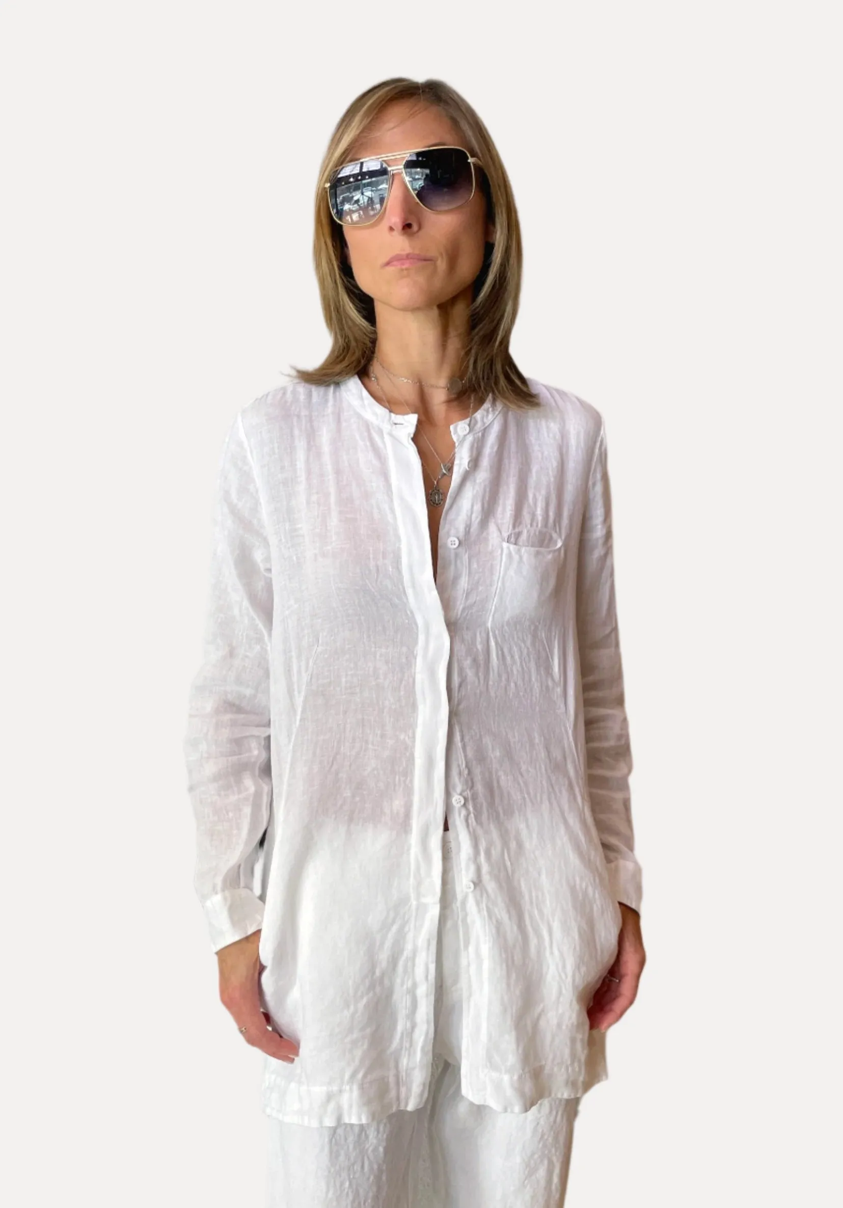 Regular Fit Linen Long Shirt - White