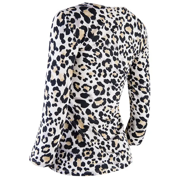 Shaped Knit Tee in Neutral Leopard