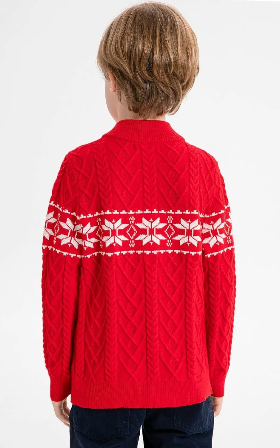 SMILING PINKER Boys Christmas Sweater Cable Knit Half Zip Mock Neck Snowflake Pullover