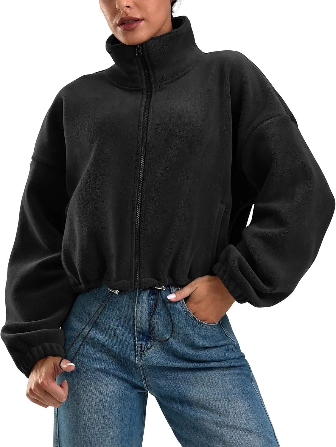 Soothfeel Women's Fleece Cropped Jacket Zip Up Sweatshirt Short Coat Sherpa Jackets for Women Fall Winter Fashion Clothes
