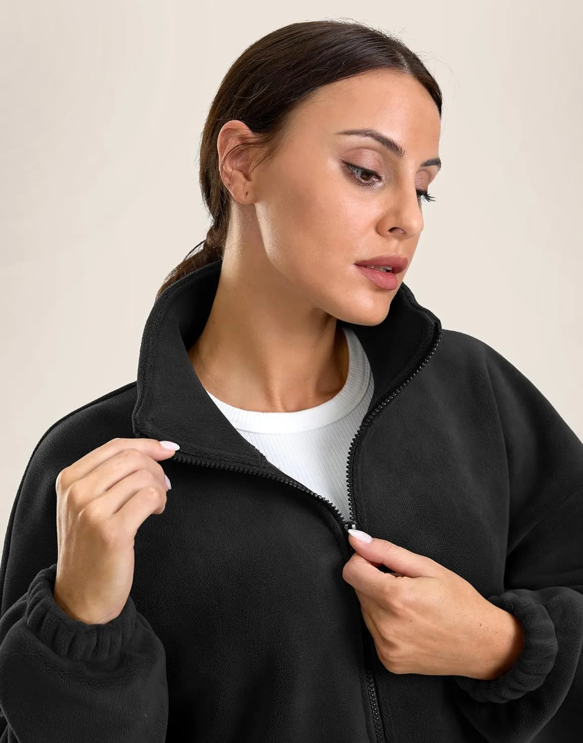 Soothfeel Women's Fleece Cropped Jacket Zip Up Sweatshirt Short Coat Sherpa Jackets for Women Fall Winter Fashion Clothes