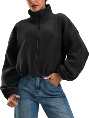 Soothfeel Women's Fleece Cropped Jacket Zip Up Sweatshirt Short Coat Sherpa Jackets for Women Fall Winter Fashion Clothes