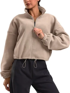 Soothfeel Women's Fleece Cropped Jacket Zip Up Sweatshirt Short Coat Sherpa Jackets for Women Fall Winter Fashion Clothes