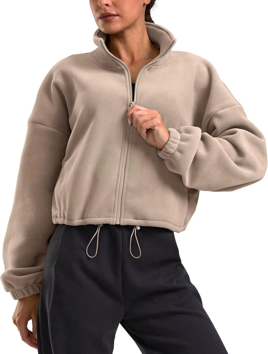 Soothfeel Women's Fleece Cropped Jacket Zip Up Sweatshirt Short Coat Sherpa Jackets for Women Fall Winter Fashion Clothes