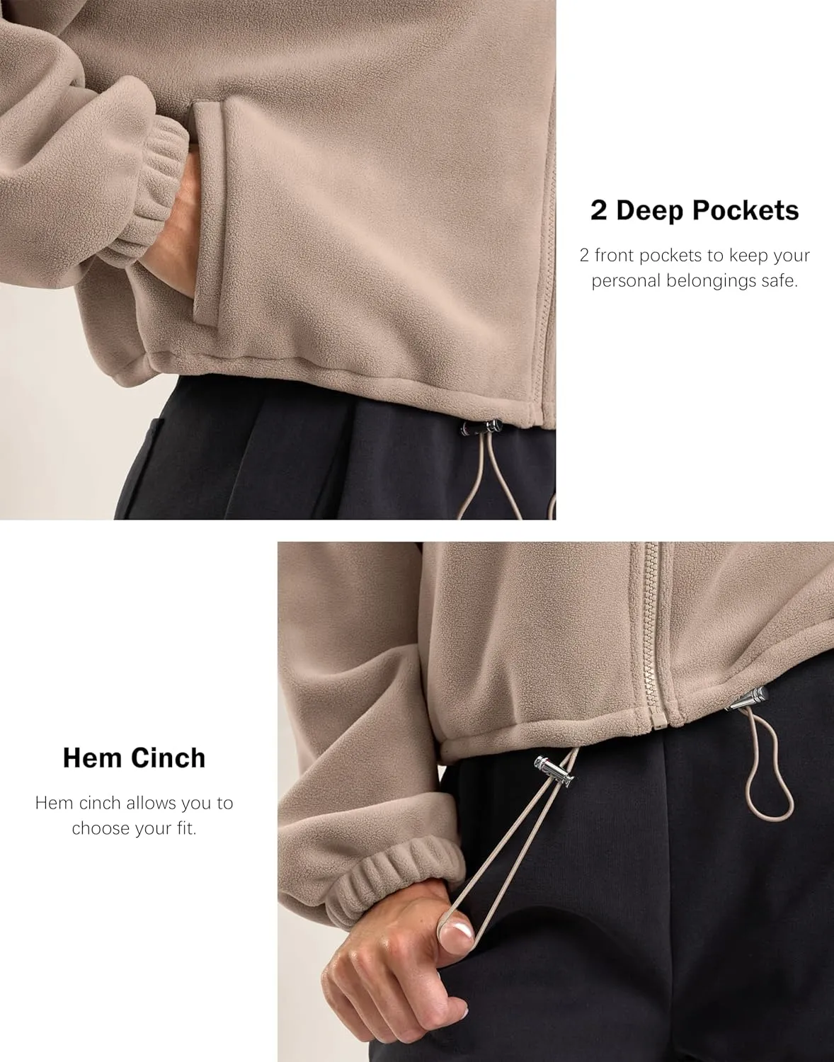 Soothfeel Women's Fleece Cropped Jacket Zip Up Sweatshirt Short Coat Sherpa Jackets for Women Fall Winter Fashion Clothes