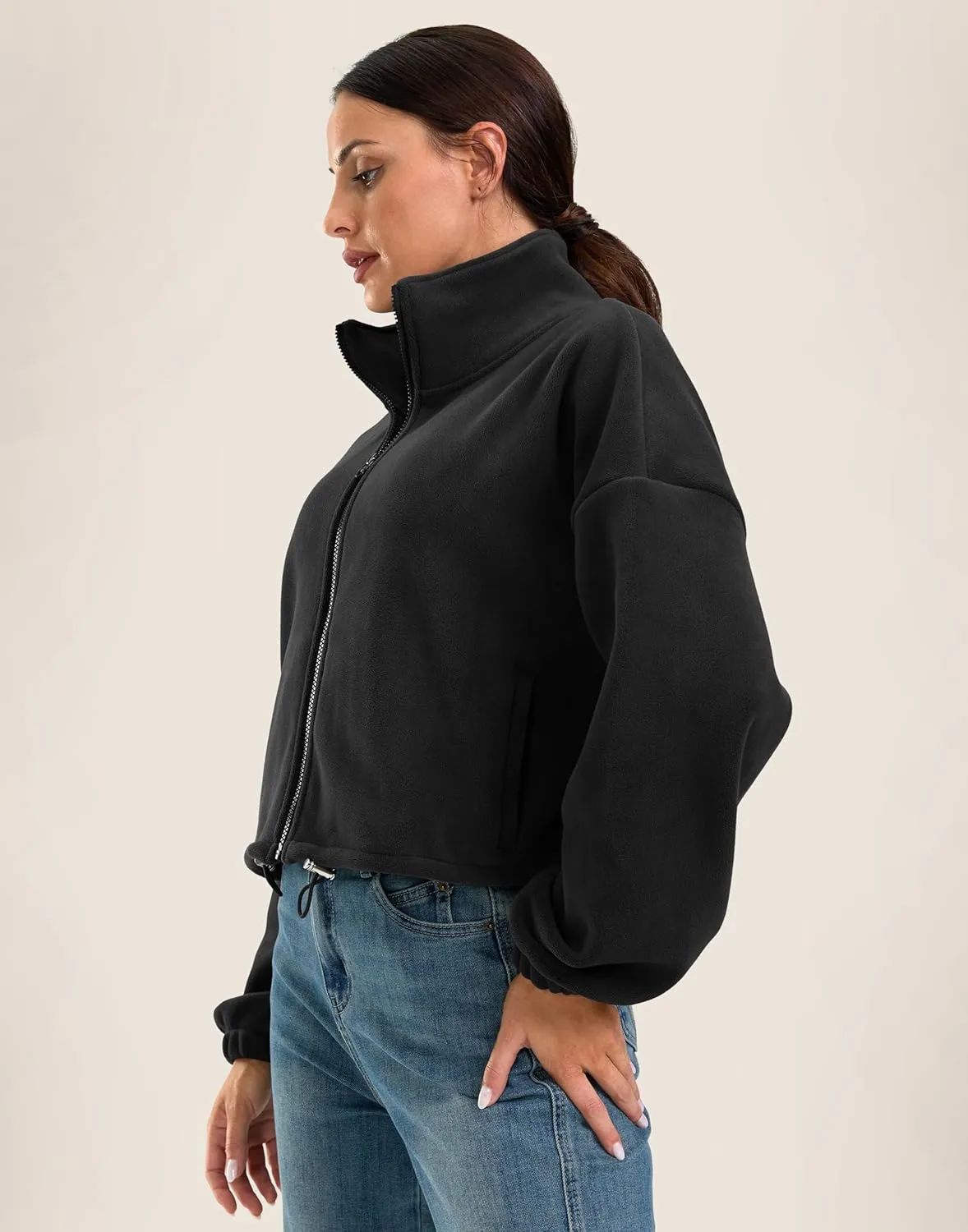 Soothfeel Women's Fleece Cropped Jacket Zip Up Sweatshirt Short Coat Sherpa Jackets for Women Fall Winter Fashion Clothes
