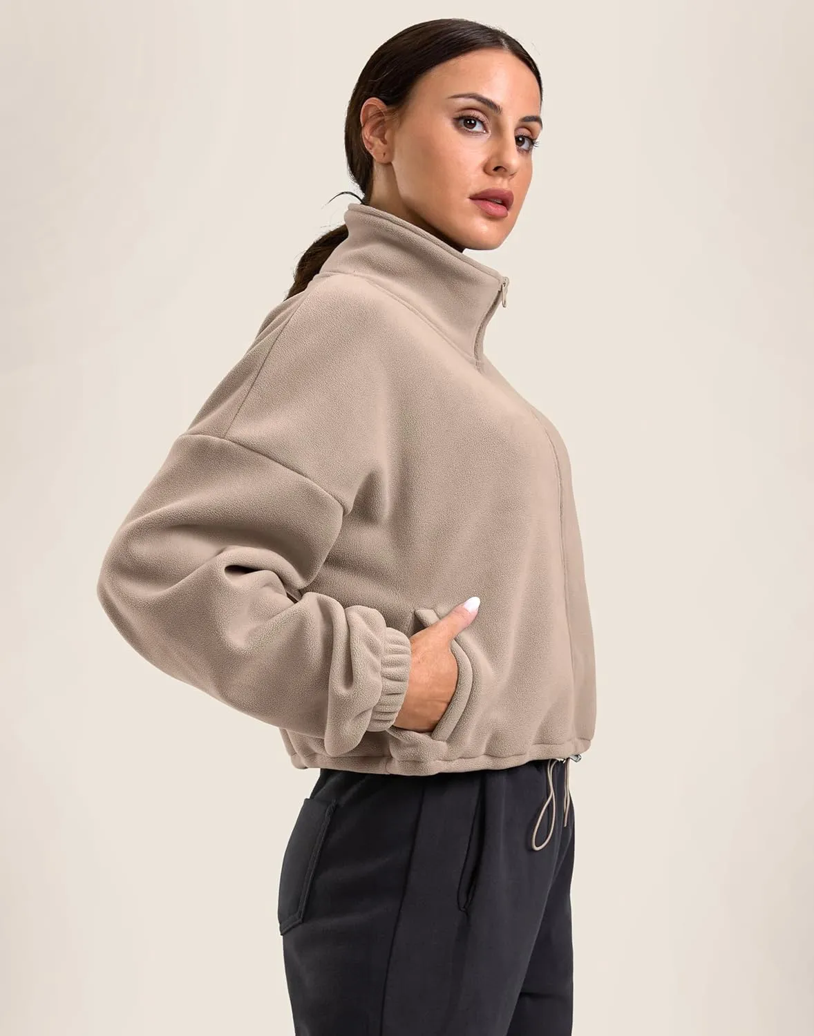 Soothfeel Women's Fleece Cropped Jacket Zip Up Sweatshirt Short Coat Sherpa Jackets for Women Fall Winter Fashion Clothes
