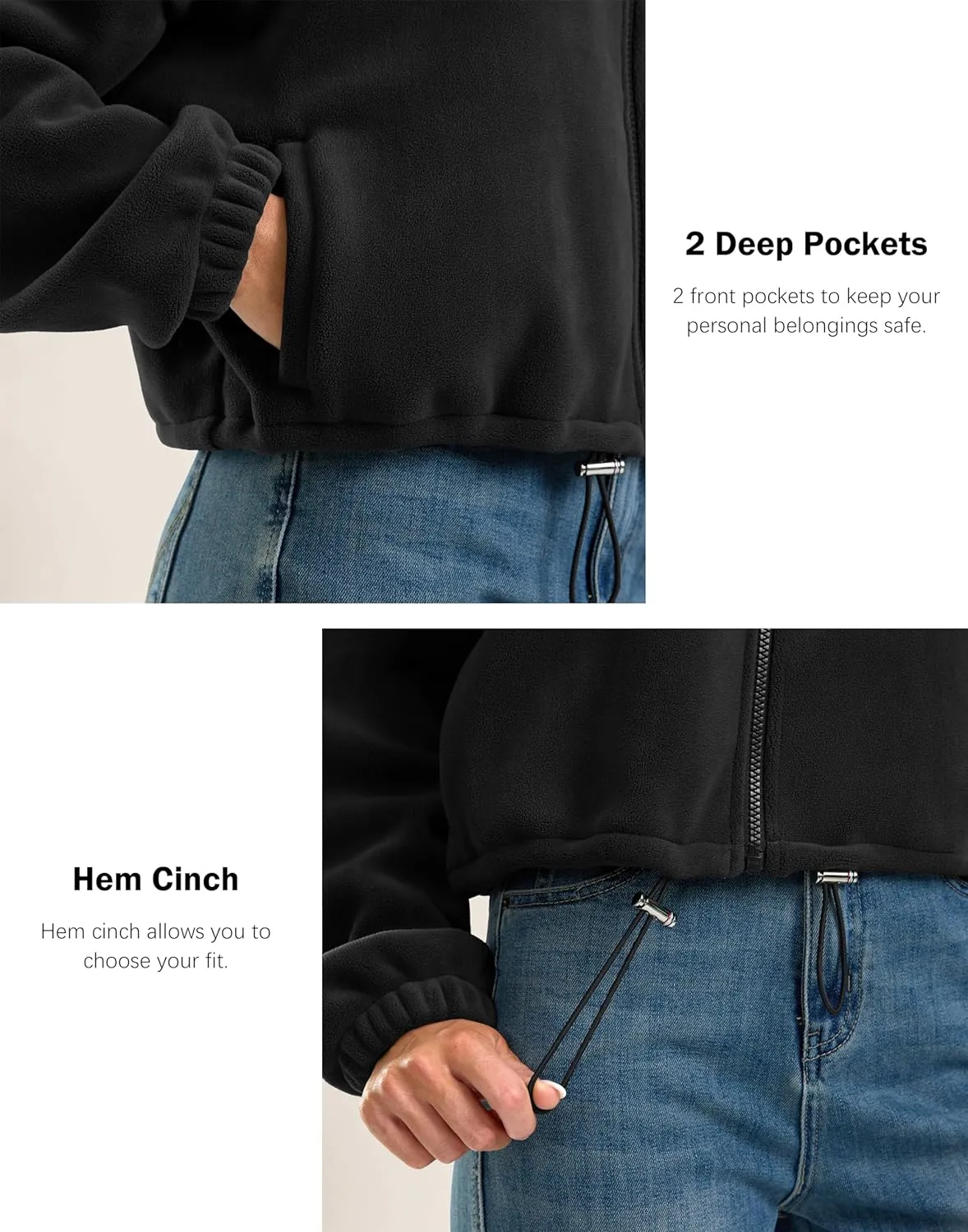 Soothfeel Women's Fleece Cropped Jacket Zip Up Sweatshirt Short Coat Sherpa Jackets for Women Fall Winter Fashion Clothes