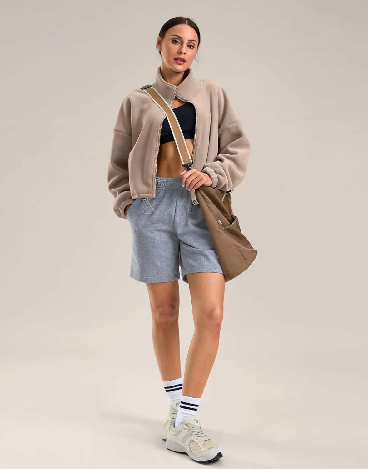 Soothfeel Women's Fleece Cropped Jacket Zip Up Sweatshirt Short Coat Sherpa Jackets for Women Fall Winter Fashion Clothes