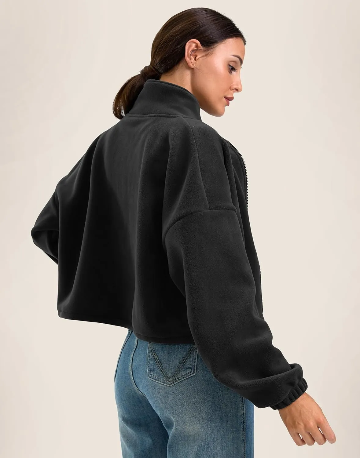 Soothfeel Women's Fleece Cropped Jacket Zip Up Sweatshirt Short Coat Sherpa Jackets for Women Fall Winter Fashion Clothes