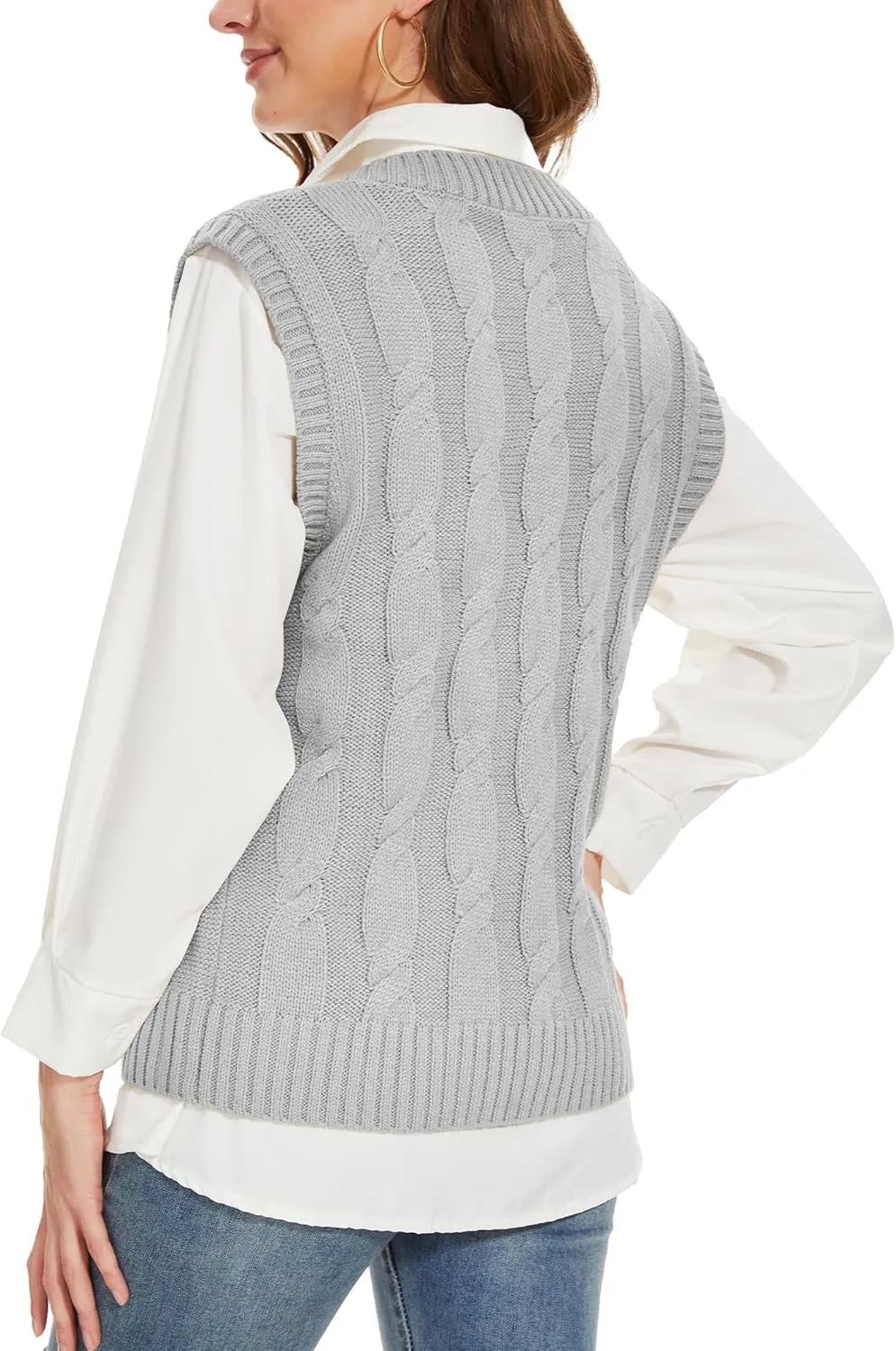 Spicy Sandia Women's V Neck Sweater Vest Oversized Sleeveless Cable-Knit Tops Chunky Loose Casual for Fall Winter
