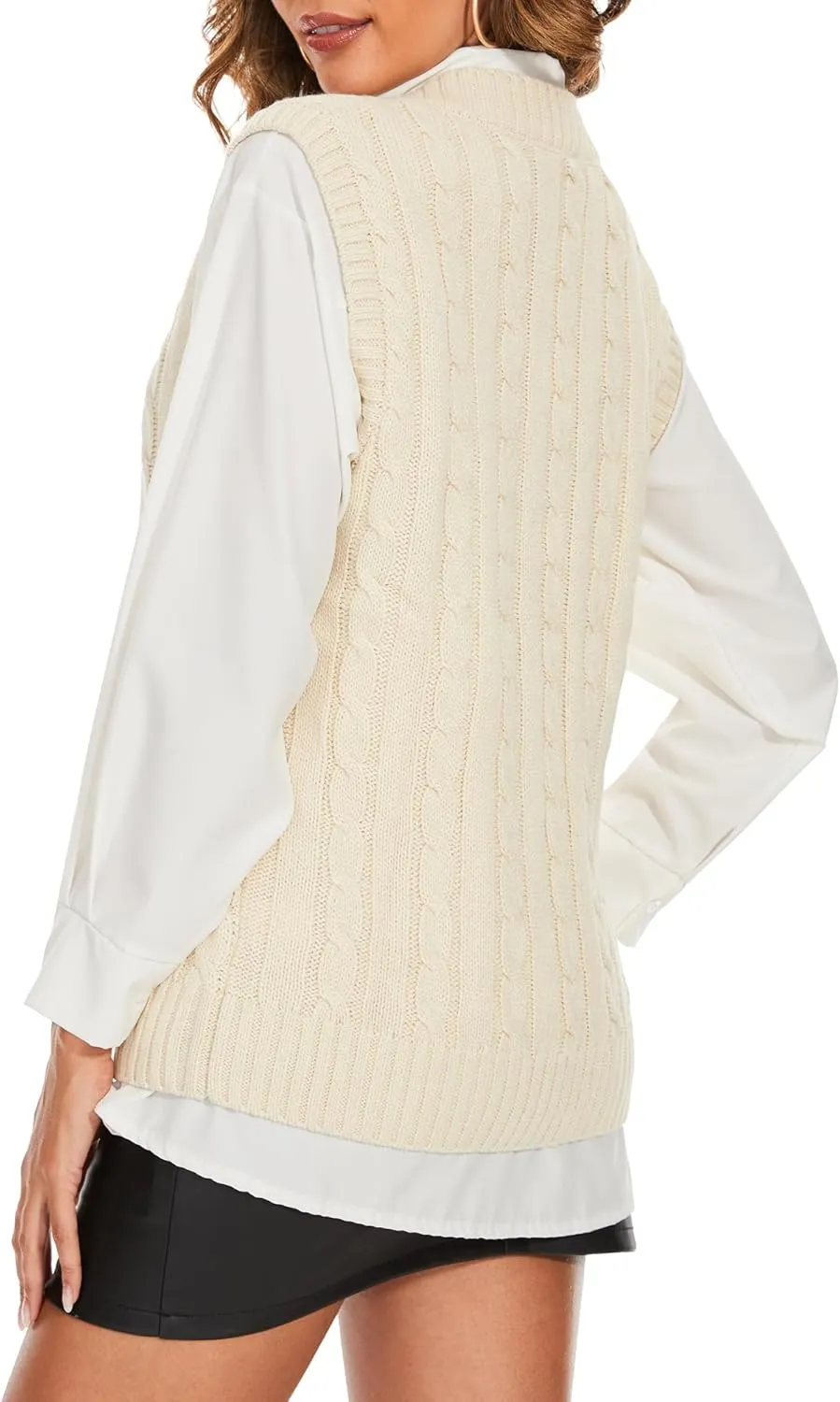 Spicy Sandia Women's V Neck Sweater Vest Oversized Sleeveless Cable-Knit Tops Chunky Loose Casual for Fall Winter