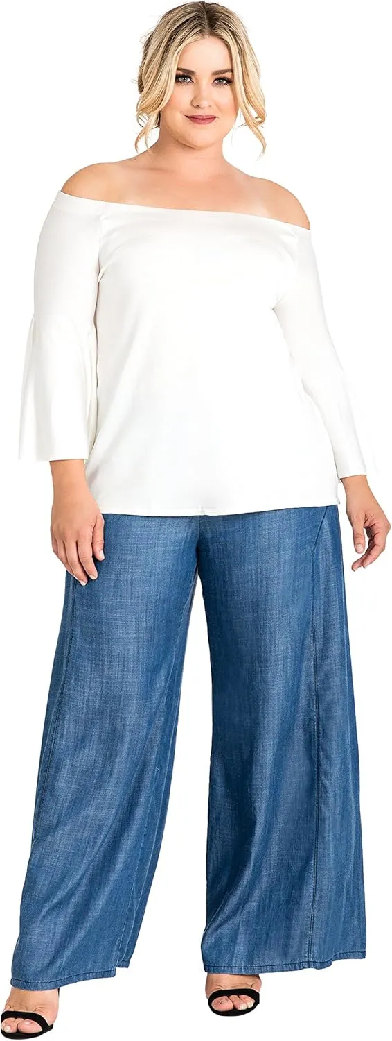 Standards & Practices Women’s Plus Size Tencel Denim Wide Leg Palazzo Pants Casual Style