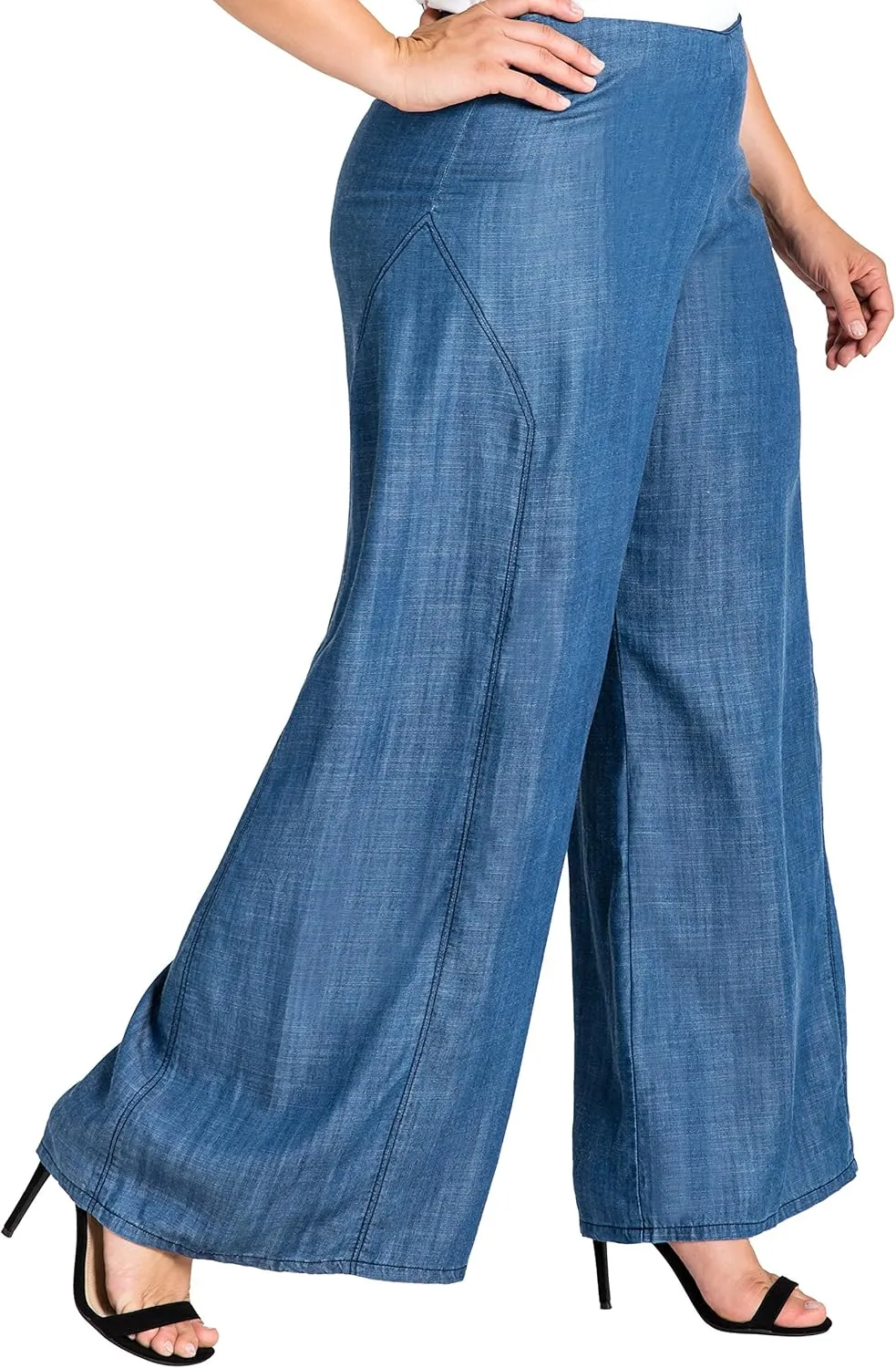 Standards & Practices Women’s Plus Size Tencel Denim Wide Leg Palazzo Pants Casual Style