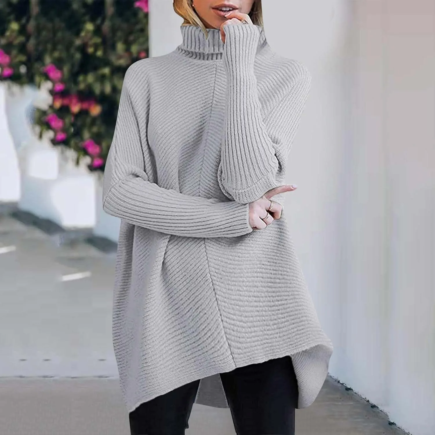 Sweaters Womens Oversized Turtleneck Batwing Long Sleeve Casual Cozy Baggy Knit Pullover Tunic Sweater 2024 Fall Outfits
