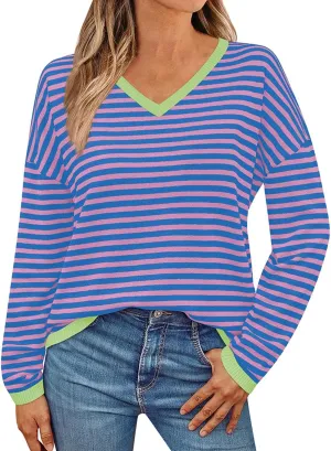 Sweatshirts for Women Crewneck Cable Long Sleeve Striped Colorblock Knit Casual Sweater Lightweight Tunic Tops