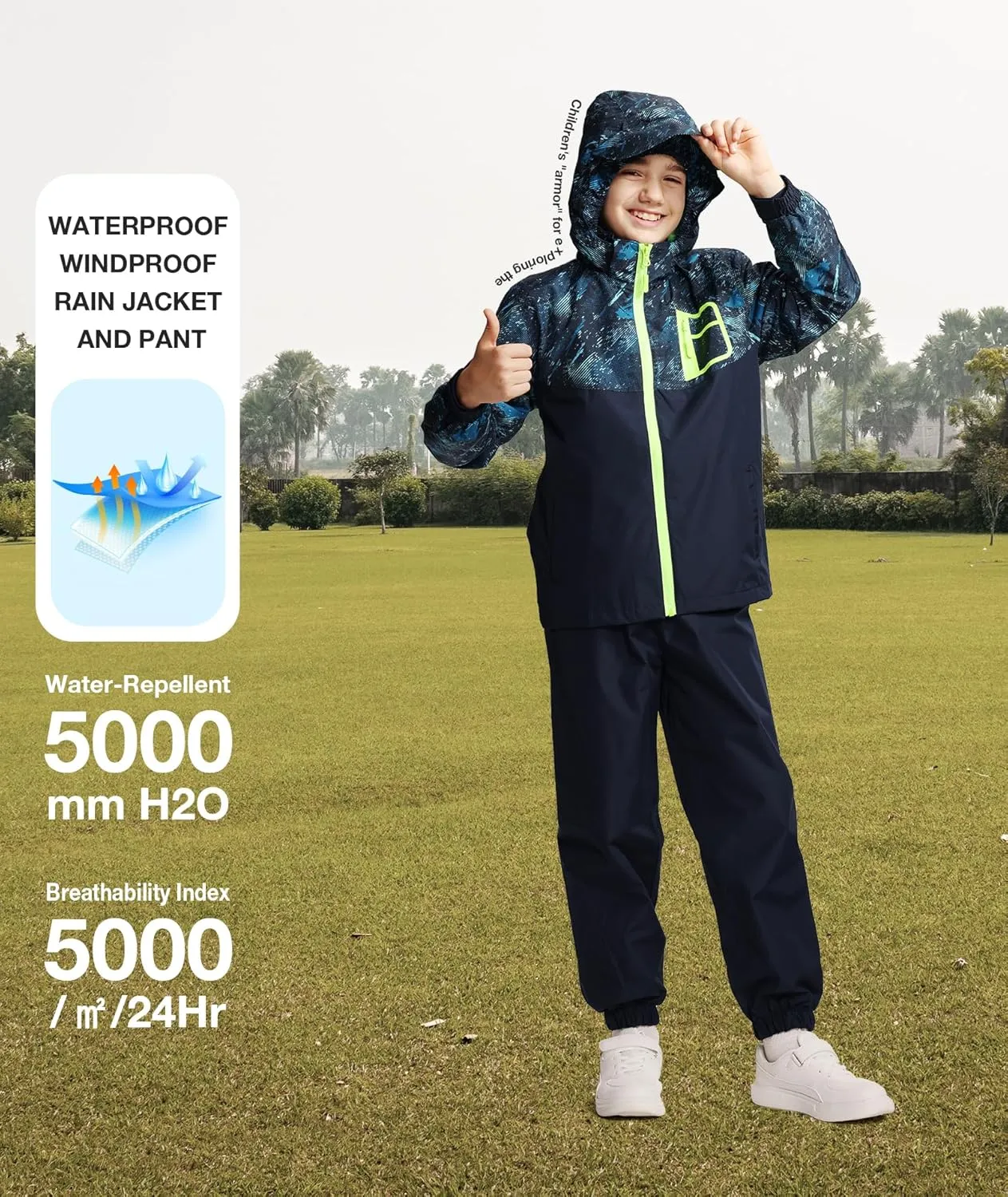 SWISSWELL Kid's Rain Jacket Youth Boys and Girls Lightweight Waterproof with Detachable Hooded Raincoat for School