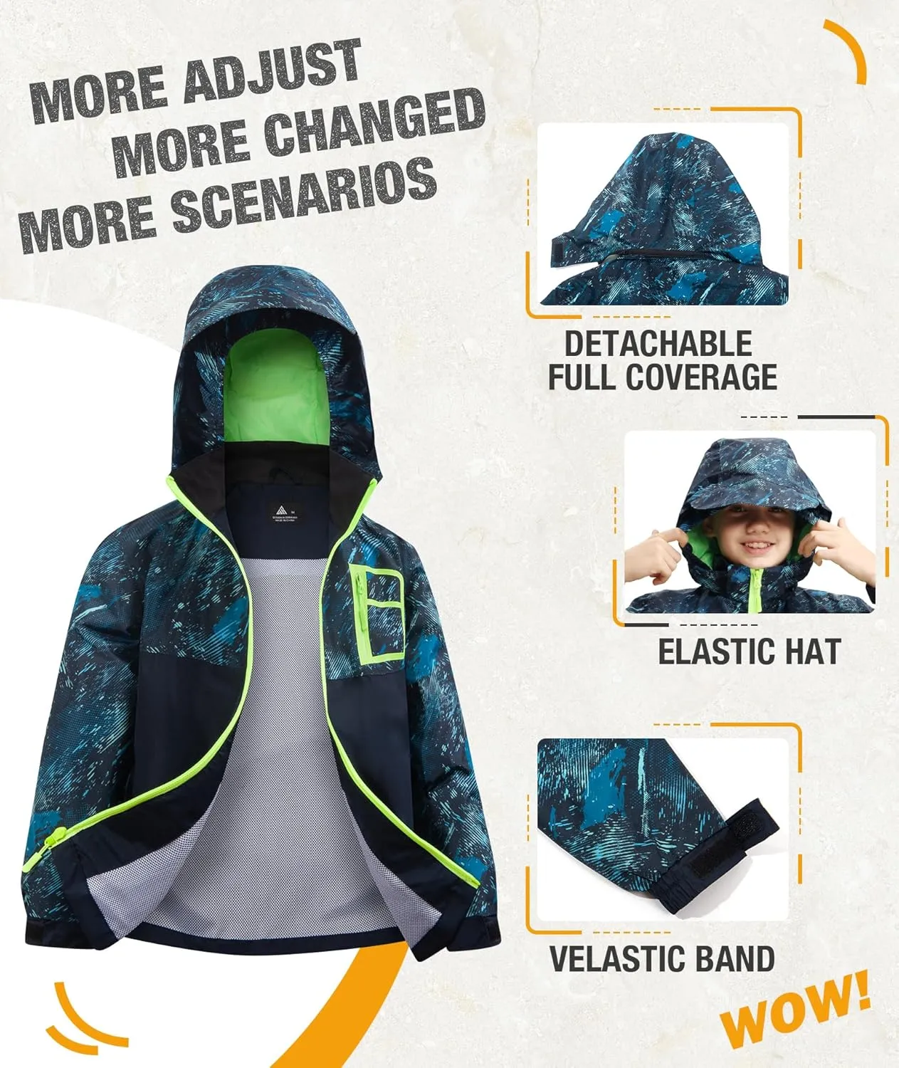 SWISSWELL Kid's Rain Jacket Youth Boys and Girls Lightweight Waterproof with Detachable Hooded Raincoat for School