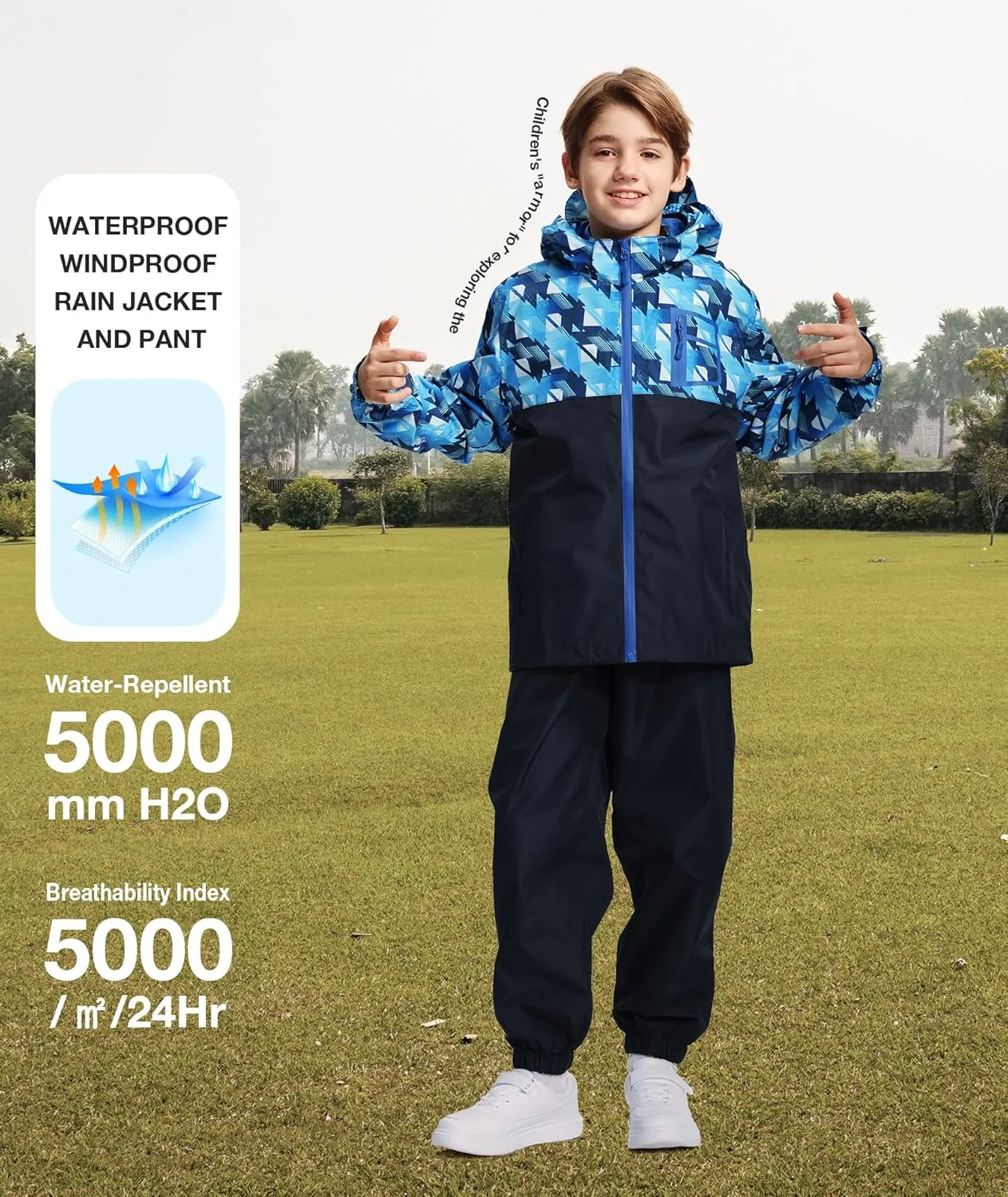 SWISSWELL Kid's Rain Jacket Youth Boys and Girls Lightweight Waterproof with Detachable Hooded Raincoat for School