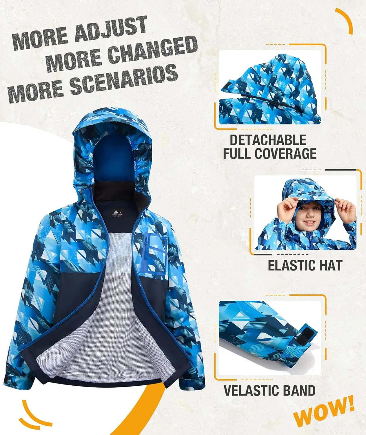 SWISSWELL Kid's Rain Jacket Youth Boys and Girls Lightweight Waterproof with Detachable Hooded Raincoat for School