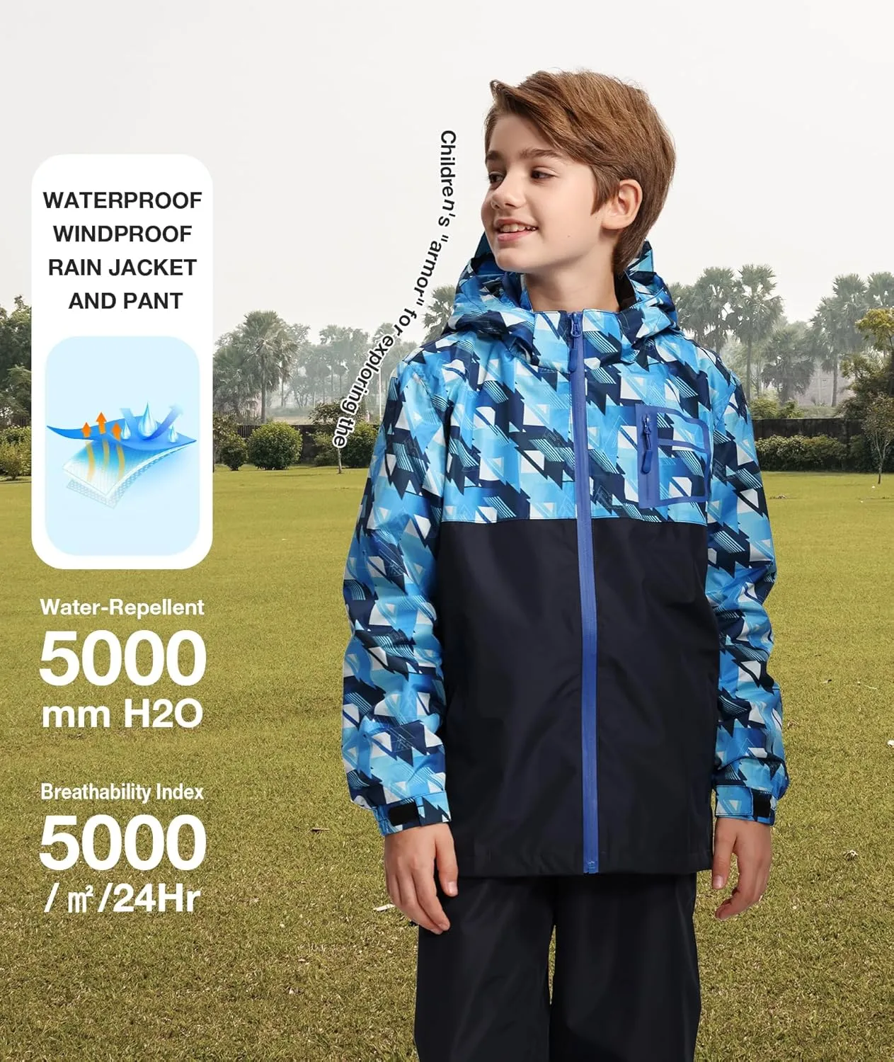 SWISSWELL Kid's Rain Jacket Youth Boys and Girls Lightweight Waterproof with Detachable Hooded Raincoat for School