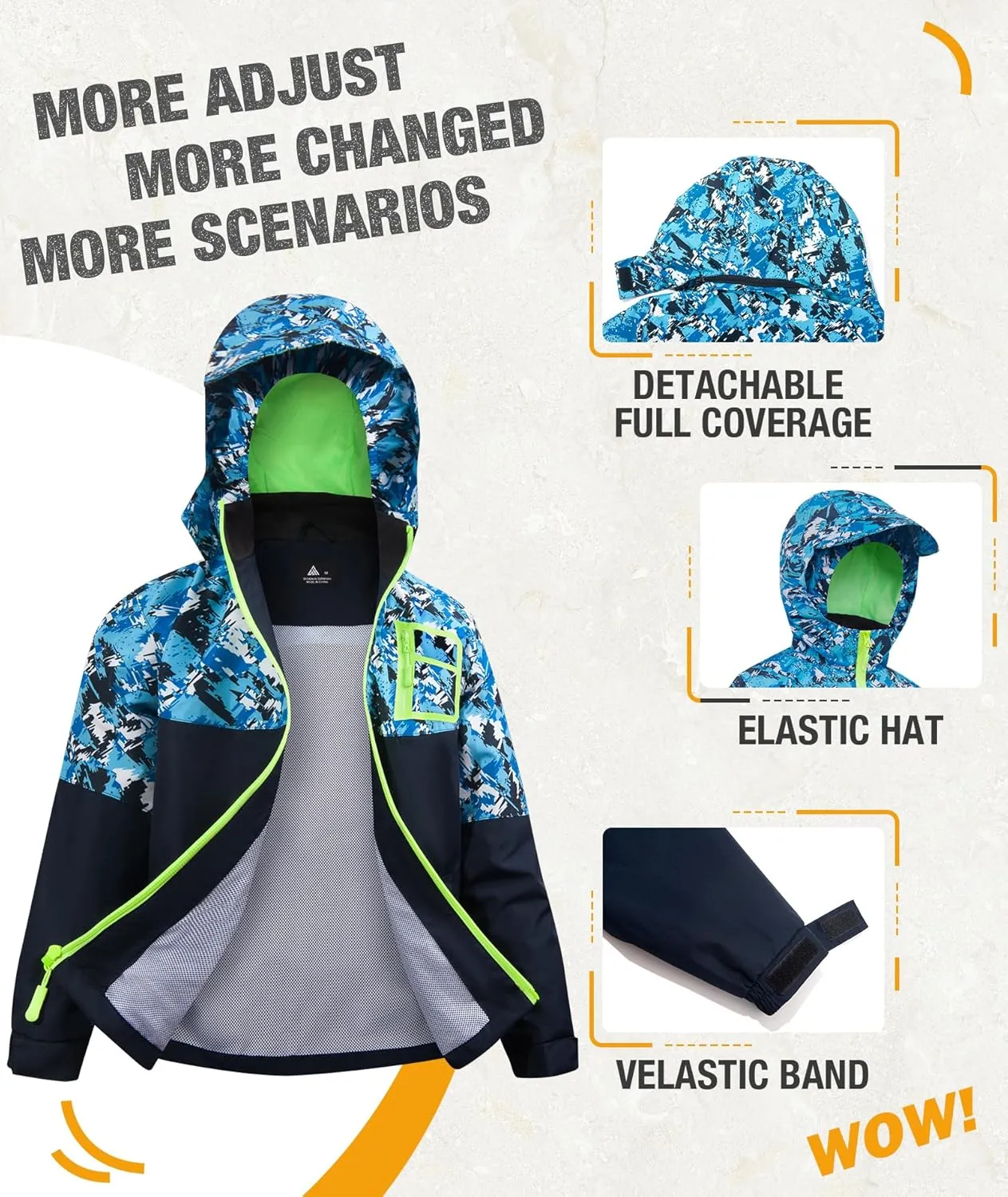 SWISSWELL Kid's Rain Jacket Youth Boys and Girls Lightweight Waterproof with Detachable Hooded Raincoat for School