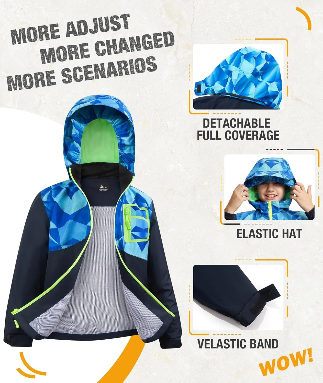 SWISSWELL Kid's Rain Jacket Youth Boys and Girls Lightweight Waterproof with Detachable Hooded Raincoat for School