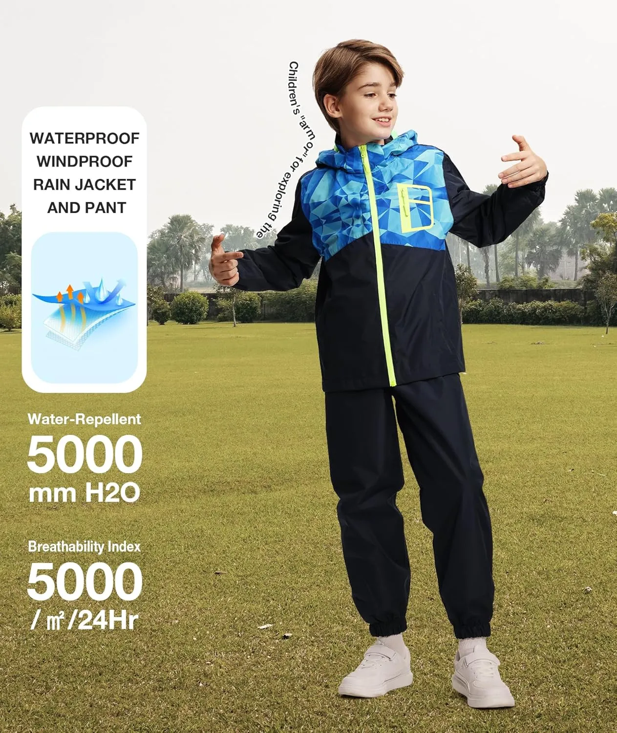 SWISSWELL Kid's Rain Jacket Youth Boys and Girls Lightweight Waterproof with Detachable Hooded Raincoat for School