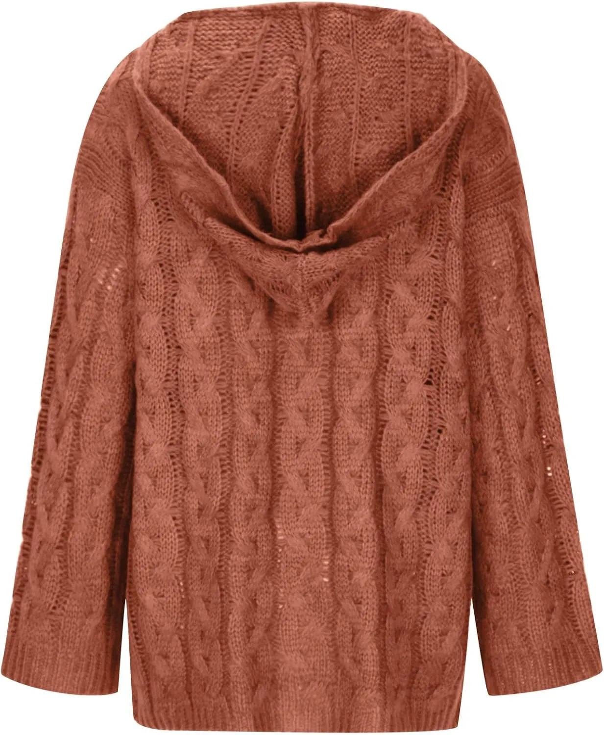 Women Chunky Cable Knit Hooded Sweater, Solid Color V-Neck Casual Pullover Long Sleeve Oversized Comfy Sweaters Top
