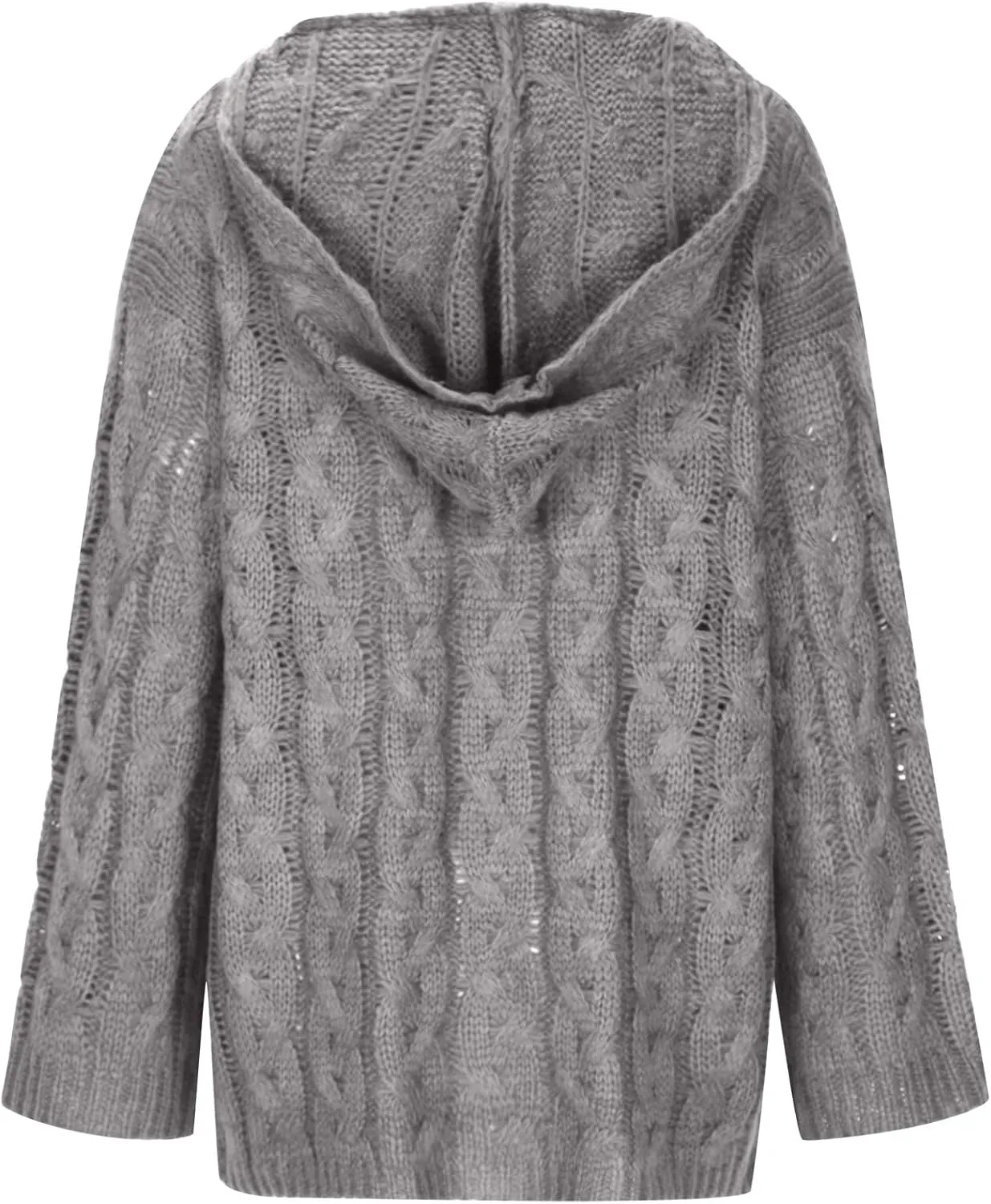 Women Chunky Cable Knit Hooded Sweater, Solid Color V-Neck Casual Pullover Long Sleeve Oversized Comfy Sweaters Top