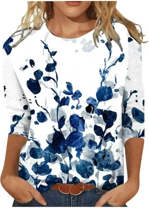 Womens 3/4 Length Sleeve Tops 2024, Valentines and Casual Fashion Style Shirts Crew Neck Loose-Fitting Blouses