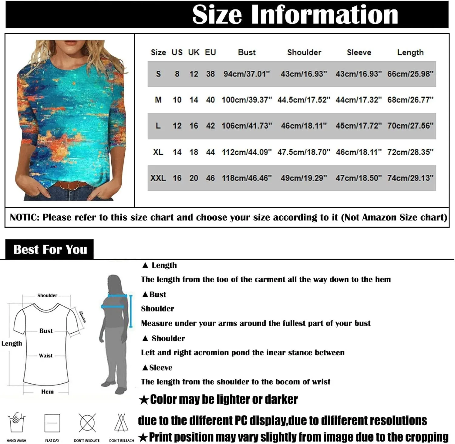 Womens 3/4 Length Sleeve Tops 2024, Valentines and Casual Fashion Style Shirts Crew Neck Loose-Fitting Blouses