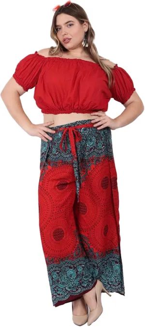 Women's Boho Palazzo Pants, Wide Leg Yoga Style, Tie-Up Waist, Pack of 3