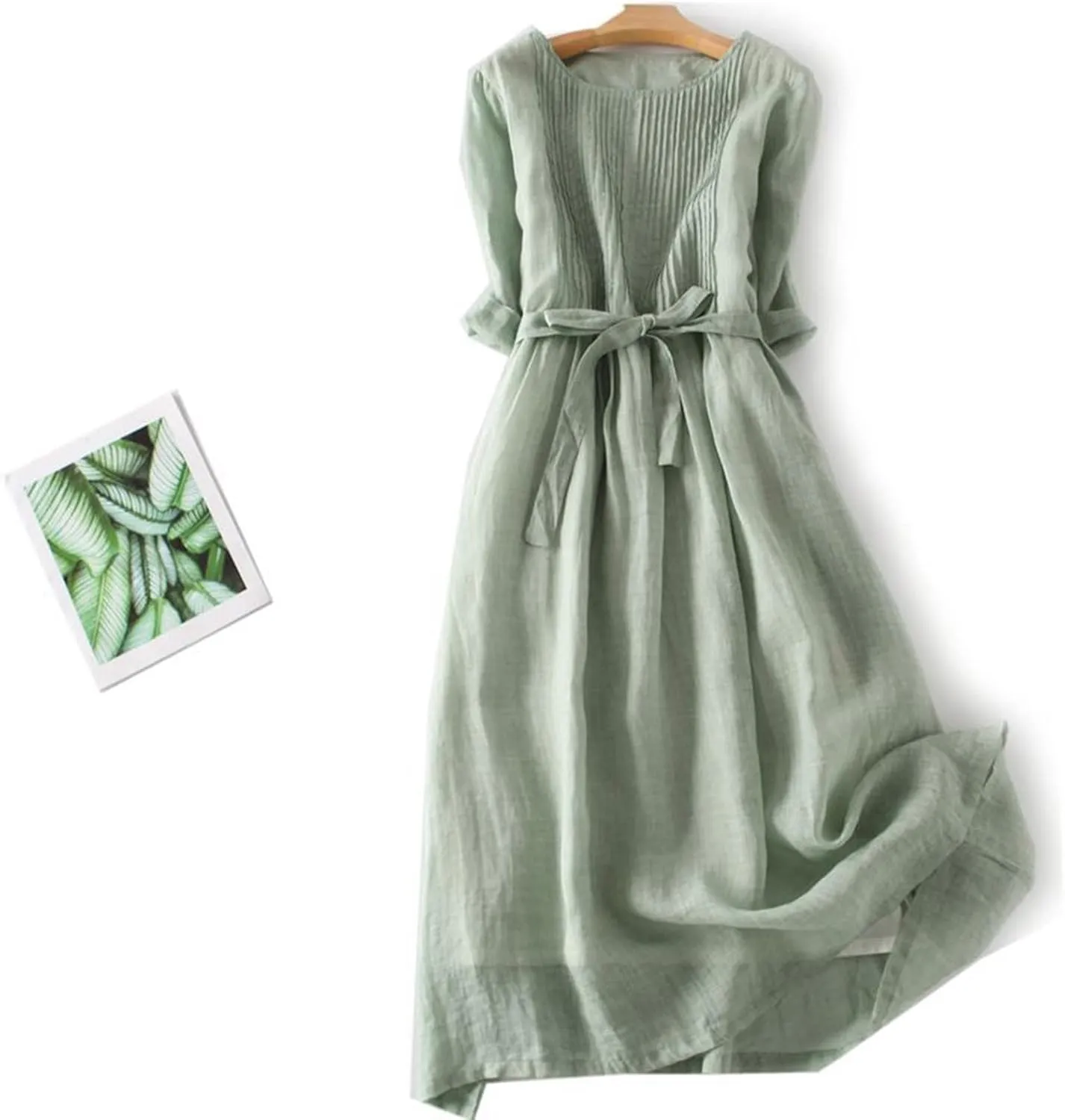Women's Korean Style Dress Summer 2024 Causal Cotton Linen Lace-Up Tshirt Dress Flowy Short Sleeve A-Line Sundress