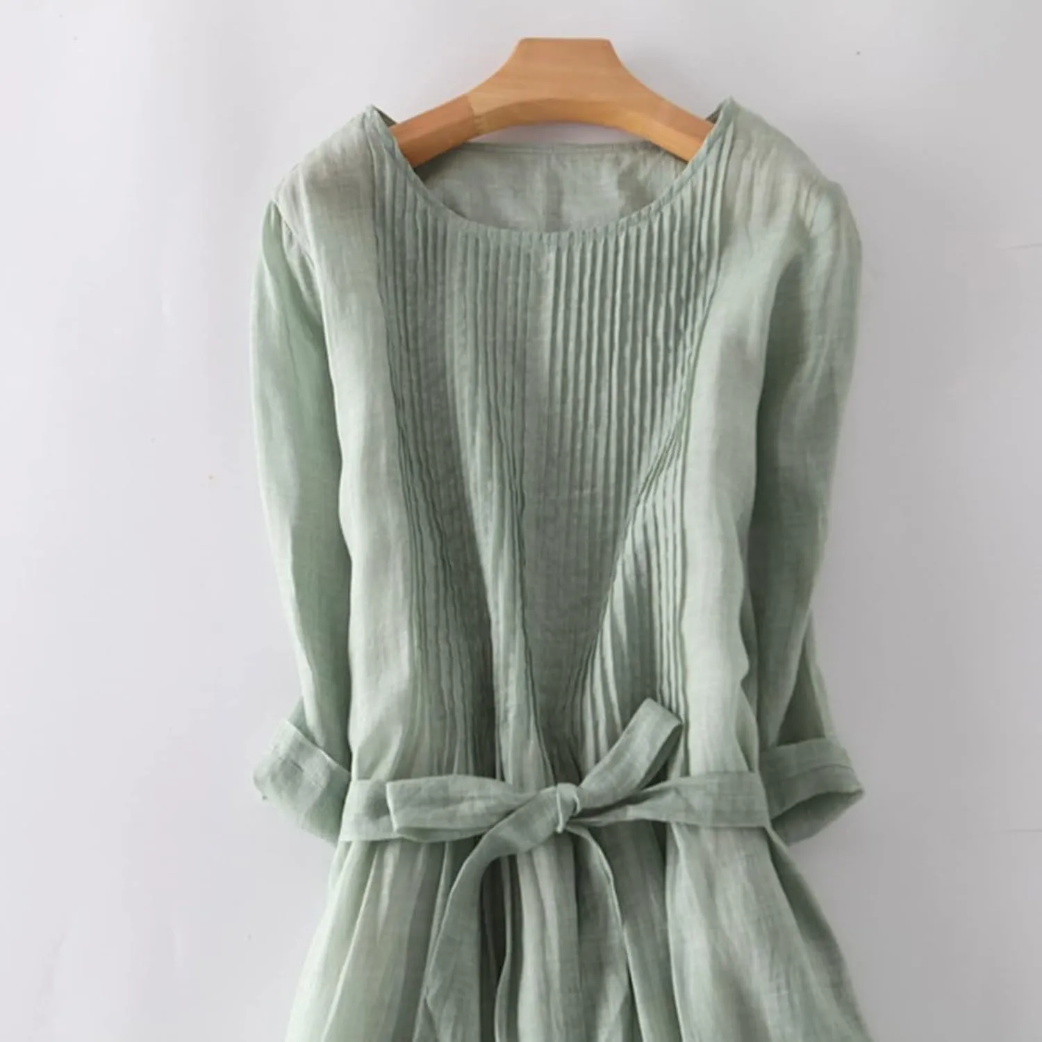 Women's Korean Style Dress Summer 2024 Causal Cotton Linen Lace-Up Tshirt Dress Flowy Short Sleeve A-Line Sundress