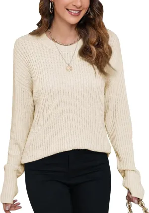 Women's Lightweight Sweater Knit Pullover Sweaters 2024 Fashion Casual Long Sleeve Drop Shoulder Knitted Tops.