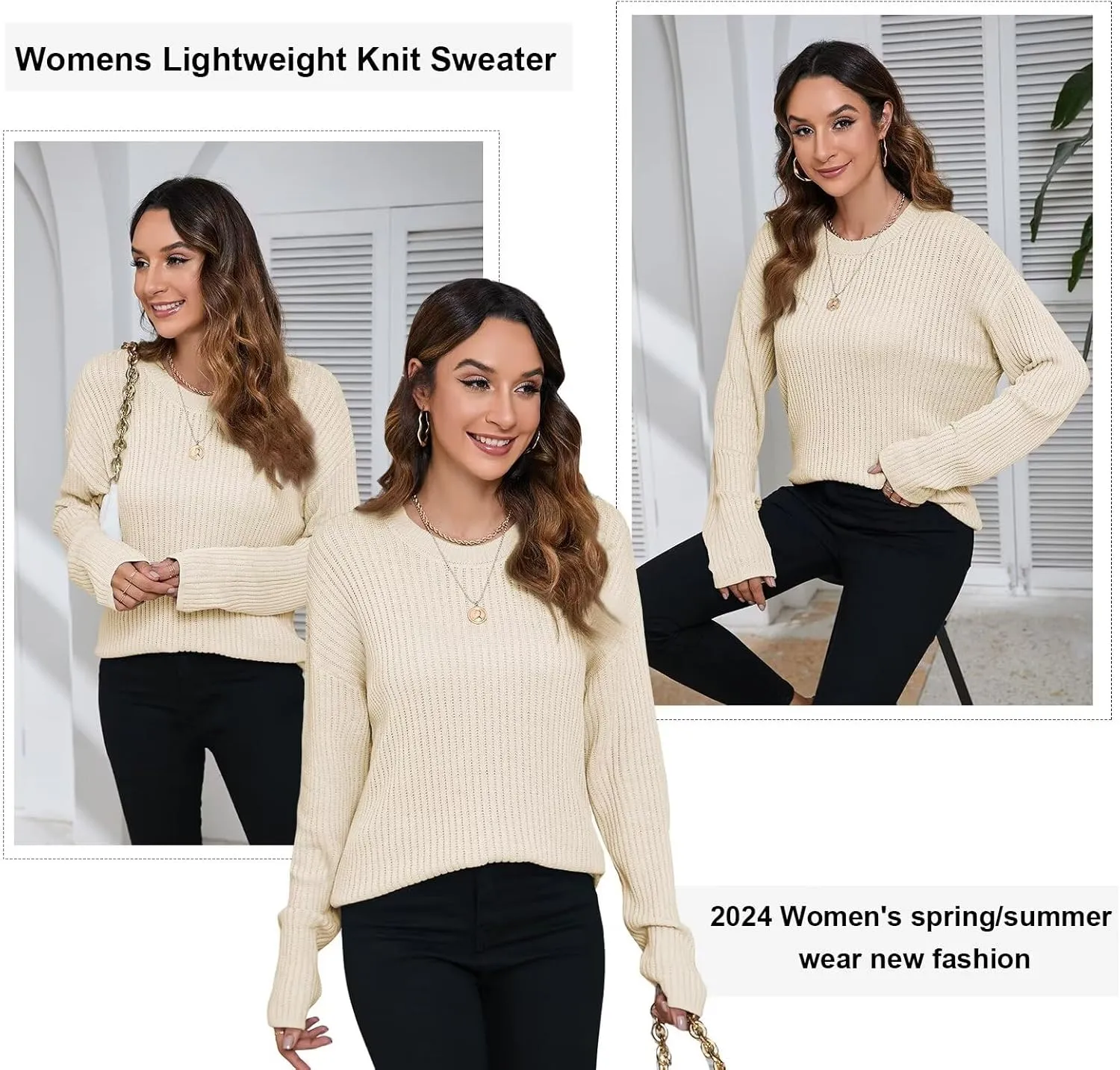 Women's Lightweight Sweater Knit Pullover Sweaters 2024 Fashion Casual Long Sleeve Drop Shoulder Knitted Tops.