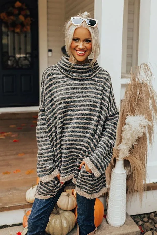 Womens Oversized Turtleneck Striped Sweater Long Sleeve Soft Warm Knit Pullover Sweaters Jumper Tops Fall Winter