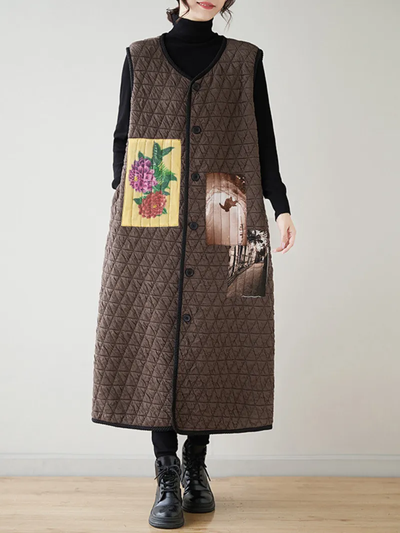 Women’s Relaxed Fit Modern Patch Sleeveless Coat