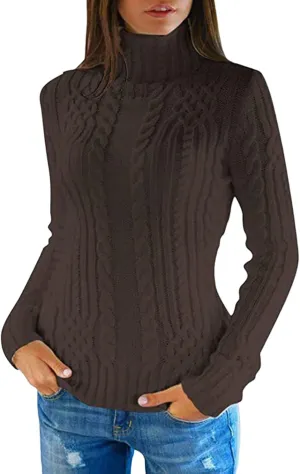 Womens Turtleneck Long Sleeve Shirts Winter New Thickened Korean Women's Solid Color Pullover Loose Knitted Long