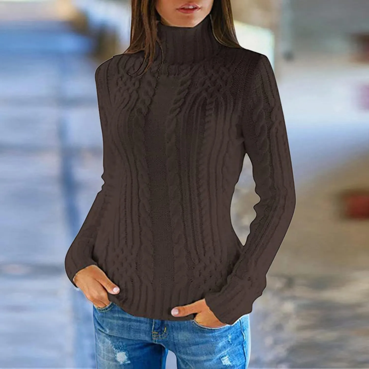 Womens Turtleneck Long Sleeve Shirts Winter New Thickened Korean Women's Solid Color Pullover Loose Knitted Long