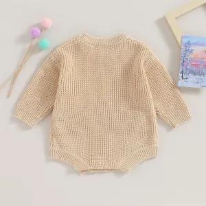 woshilaocai Baby Boy Girl Sweater Oversized Long Sleeve Romper Warm Crewneck Bodysuit Knitted Winter Clothes