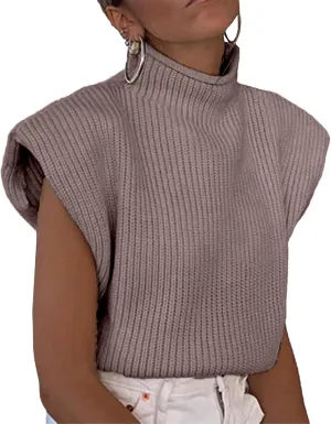 xxxiticat Women's Cap Sleeve Sweater Vest Mock Neck Knit Pullover Tank Shirt 2025 Trendy Spring Summer Sleeveless Cute Top