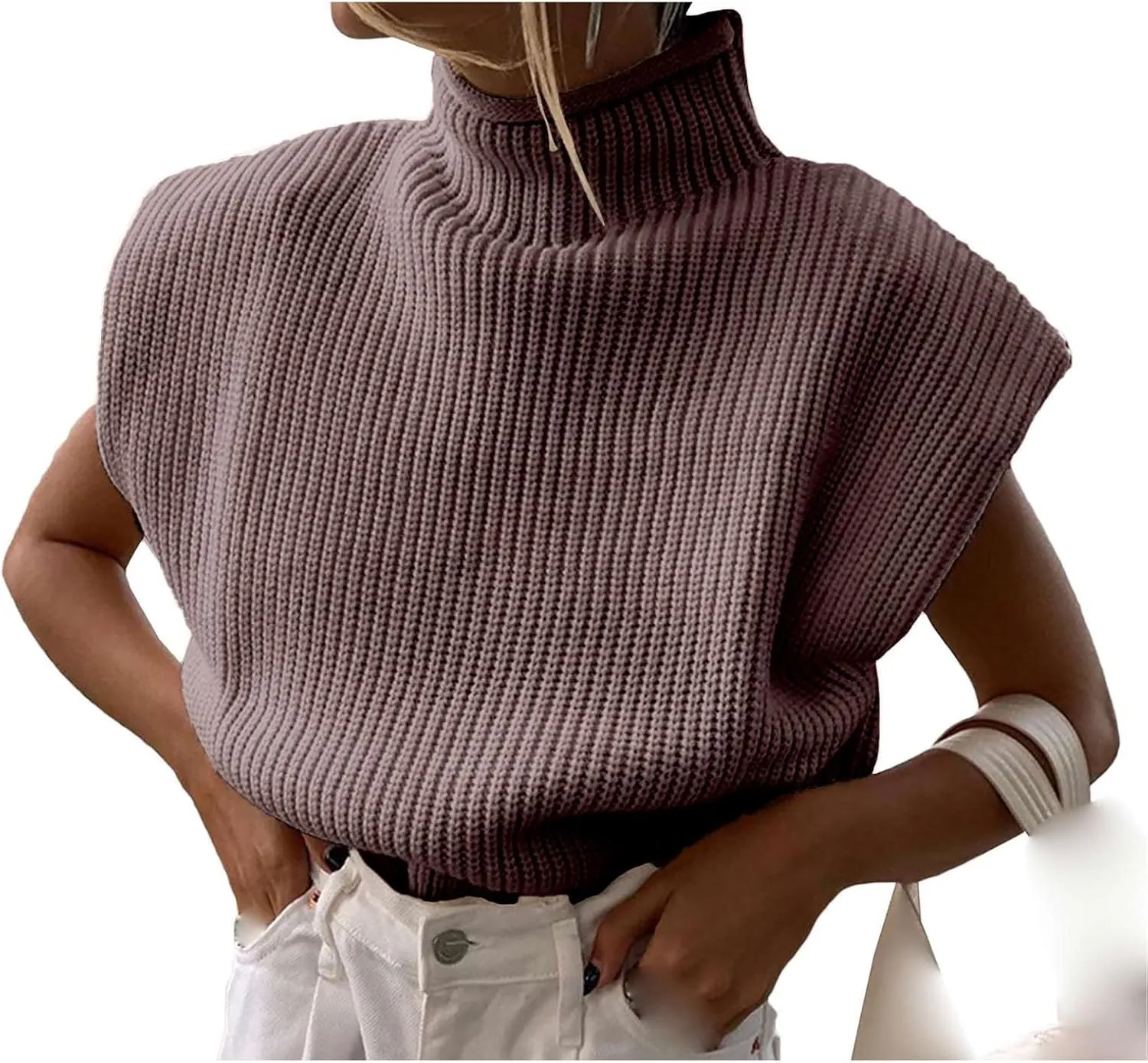 xxxiticat Women's Cap Sleeve Sweater Vest Mock Neck Knit Pullover Tank Shirt 2025 Trendy Spring Summer Sleeveless Cute Top