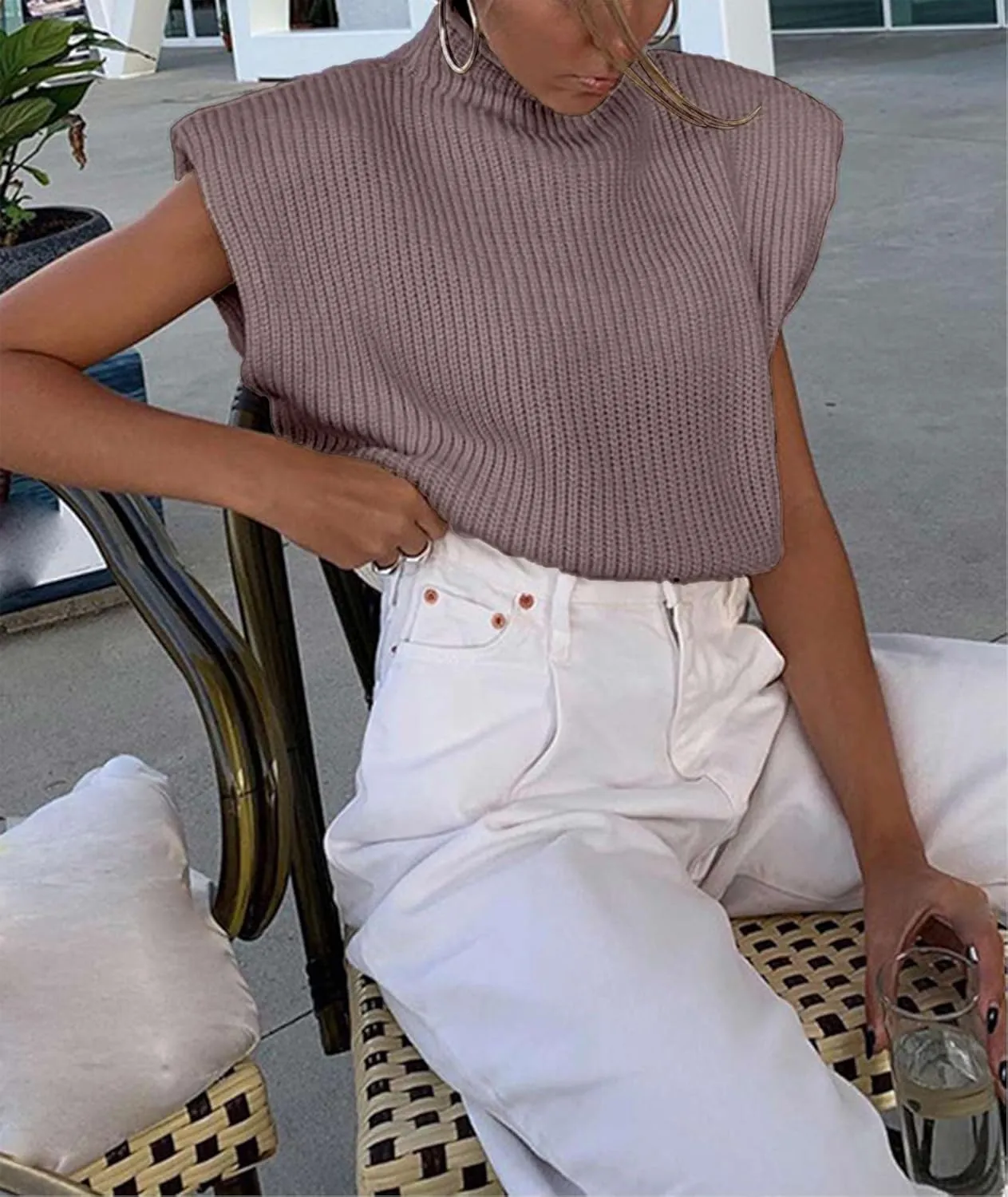 xxxiticat Women's Cap Sleeve Sweater Vest Mock Neck Knit Pullover Tank Shirt 2025 Trendy Spring Summer Sleeveless Cute Top