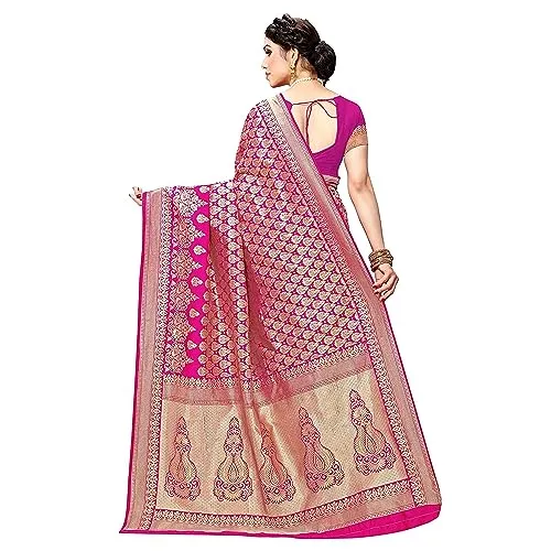 Yashika Women's Trendy Banarasi Kanjivaram Color Art Silk Saree with Blouse Material (Maliya Pink) P-01