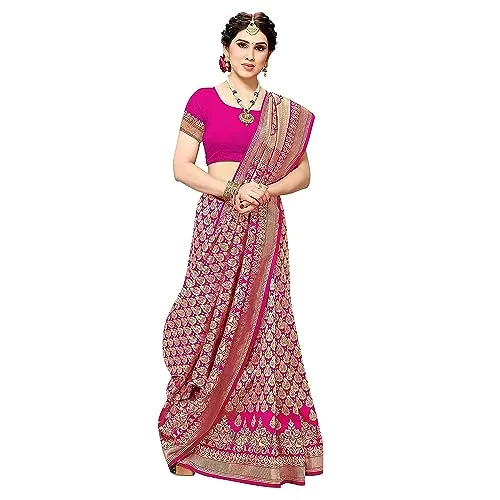 Yashika Women's Trendy Banarasi Kanjivaram Color Art Silk Saree with Blouse Material (Maliya Pink) P-01