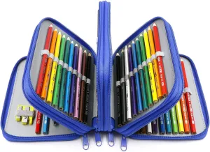 YOUSHARES 72 Slots Pencil Case - Handy Large Capacity Oxford Multi-layer Zipper Pencil Bag for Color Pen, Colored Pencils, Watercolor Pens, Makeup Brush, Cosmetic Brushes, Gel Pen and More (Blue)